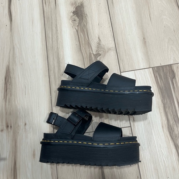 Dr. Martens Black Platform Sandals with Yellow Stitching - Picture 4 of 6